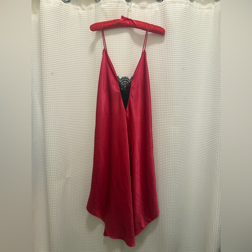 Delicates Red Chemise with Black Lace Detail